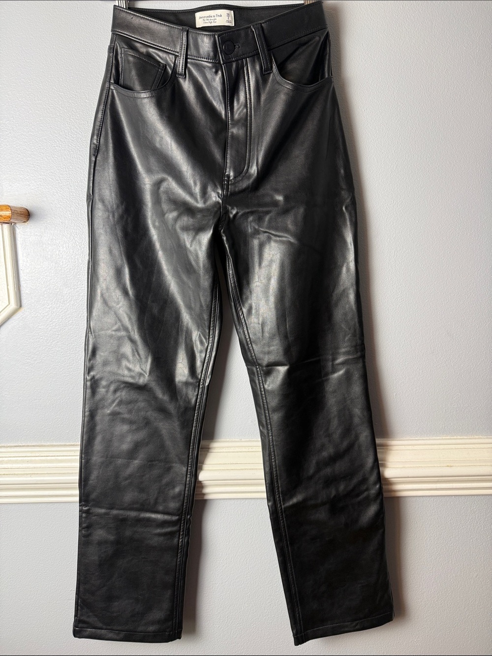 Abercrombie & Fitch Black Faux Leather Straight-Leg Jeans 90s ultra high rise